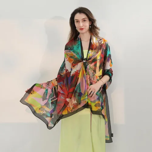Vista 4 de Xinmurffy 100% Mulberry Satin Silk Travel Scarf Large Women Floral Shawl Oversize Soft Wraps For Evening Dresses