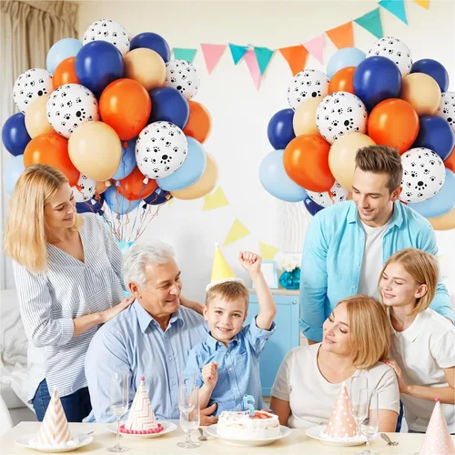 Vista 6 de Globos azules y naranjas, 60 piezas para decoración de cumpleaños con temática de patas de perro para niños Pata azul y naranja