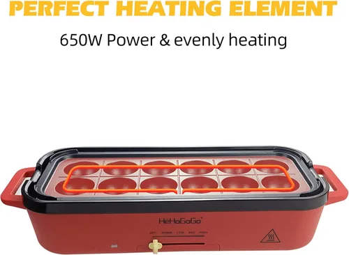 Vista 5 de Plancha eléctrica multifuncional con parrilla eléctrica antiadherente para hornear con 3 sartenes intercambiables para takoyaki, cake pop/ mini