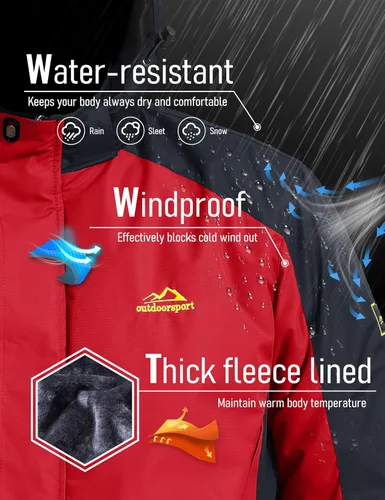 Vista 2 de MAGCOMSEN Chaqueta de invierno para hombre, resistente al agua, abrigo de nieve de forro polar cálido con capucha y múltiples bolsillos