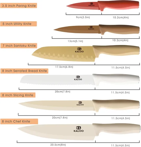 Vista 2 de Kaloo - Juego de cuchillos de cocina de 12 piezas, juego de cuchillos de acero inoxidable con mango ergonómico, 6 cuchillos con 6 protectores