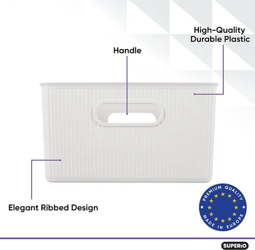 Vista 3 de Superio Ribbed Collection - Canastas organizadoras de plástico decorativas abiertas para el hogar, grandes cajas blancas (paquete de 6)