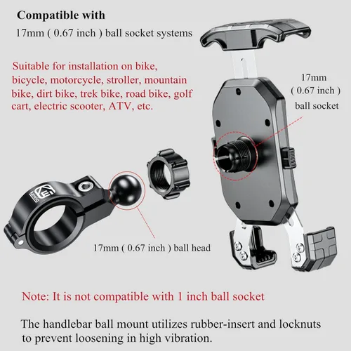 Vista 6 de BRCOVAN Base de montaje de abrazadera de manillar de aleación de aluminio con bola de TPU de 0.669 in para carriles redondos Diámetro 0.5 '' 0.87