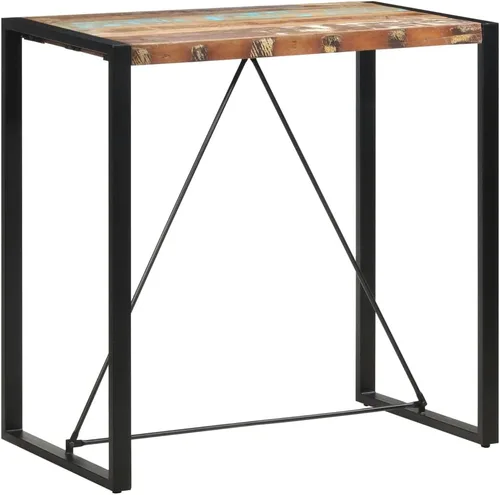 Vista 13 de Industrial Bar Table Solid Reclaimed Wood and Iron Frame Counter Height 43.3 Inch Narrow Design for Small Spaces Indoor Outdoor Use Dining Room