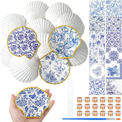 Vista 9 de Halloscume Juego de 12 Conchas de Vieira para Manualidades de 4''-5'' Conchas Grandes Naturales Blancas con 24 Piezas de Servilletas de Papel