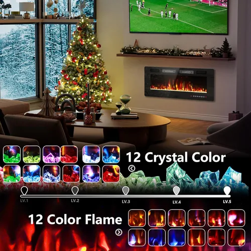 Vista 2 de Chimenea eléctrica ultrafina de 42 pulgadas, montada en la pared e independiente, inserto de chimenea LED, chimenea de pared para sala
