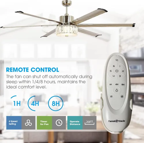 Vista 3 de Parrot Uncle Ventiladores de techo con luces y control remoto, ventilador de techo grande de 65 pulgadas con luz, ventiladores de techo grandes