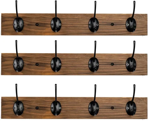 Vista 13 de VERTORGAN Ganchos de pared para abrigos, estante de madera para sombreros con 4 ganchos para entrada, baño, dormitorio (Negro)