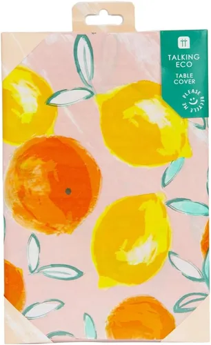 Vista 3 de Talking Tables Vasos de papel reciclables para fiestas de barbacoa, picnic, diseño de cítricos de limón y naranja, decoraciones de mesa desechables
