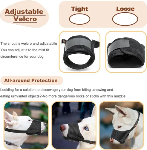 Vista 5 de HEELE Bozal para perro, bozal de nailon suave antimordeduras, masticación, malla de aire, transpirable, bebable, ajustable, bozal para mascotas