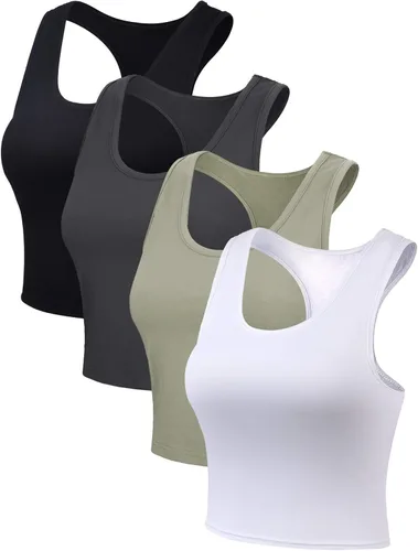 Vista 4 de Boao Camiseta corta básica sin mangas con espalda cruzada para mujer de 4 piezas