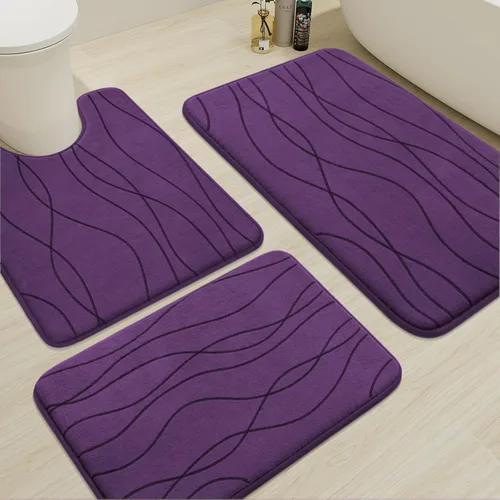 Vista 12 de YIHOUSE Juego de alfombras de baño de espuma viscoelástica, 3 piezas, color gris oscuro