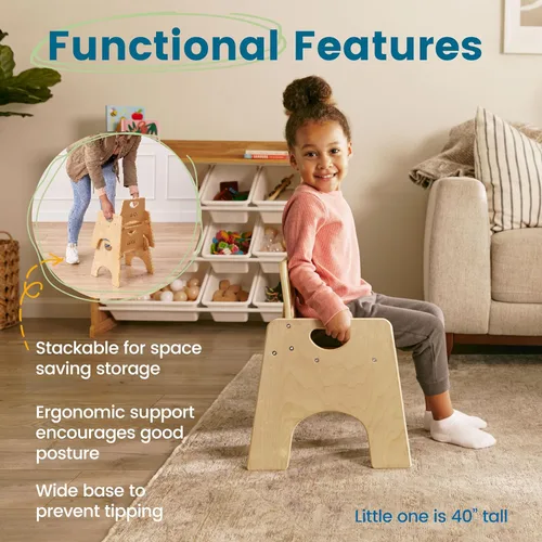 Vista 16 de ECR4Kids Silla apilable de madera para niños pequeños, 6 pulgadas, muebles para niños, lavado blanco, paquete de 2