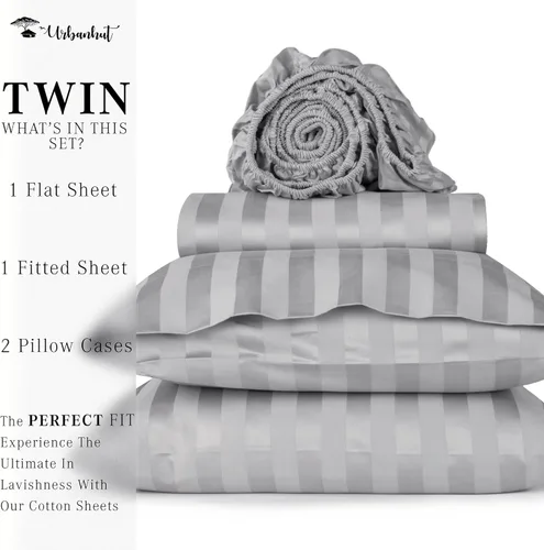 Vista 346 de URBANHUT Juego de sábanas de algodón egipcio de 1000 hilos tamaño completo, 4 piezas, suaves y transpirables, sábanas de hotel de lujo que se