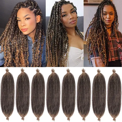 Vista 68 de Cabello de Envoltura Pre-Esponjado de 8 Pulgadas, 3 Paquetes, Cabello Afro Twist Pre-Separado Elástico para Locs, Cabello Afro Twist Negro Natural