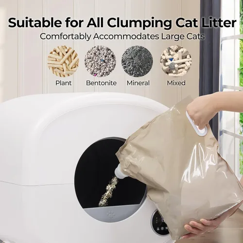 Vista 6 de Fsitego Caja de arena para gatos autolimpiante: caja de arena automática extra grande para múltiples gatos, sin olor, controlada por aplicación