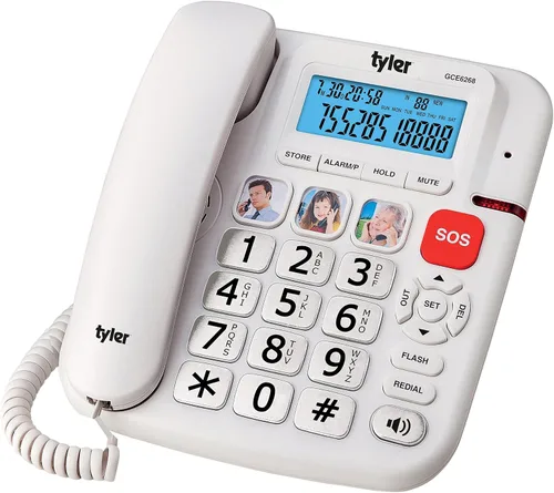 Tyler Teléfono de botón grande para teléfono fijo de personas mayores - Timbre fuerte para personas con discapacidad auditiva - Dail de velocidad en