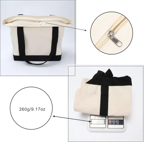 Vista 5 de Bolsa de lona con cremallera, 16.5 x 13.4 pulgadas, bolsa de lona lisa resistente, bolsa en blanco, 3 piezas con cremallera, reutilizables, bolsas