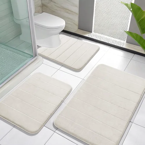 Vista 8 de Yimobra Juego de 3 tapetes de baño de espuma viscoelástica, súper suaves, absorbentes, de secado rápido, lavables a máquina, antideslizantes