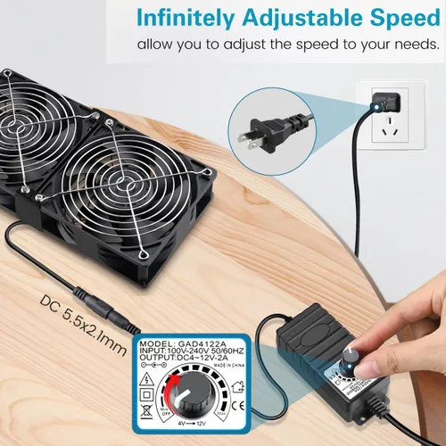 Vista 3 de GDSTIME Ventilador de computadora dual de 4.724 in x 1.496 in con enchufe de CA, ventilador de velocidad variable de 110 V-240 V CA de 9.449 in