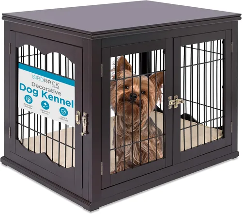 La mejor perrera decorativa para perros de Internet con cama para mascotas, doble puerta, casa de perro de alambre de madera, mesa auxiliar grande