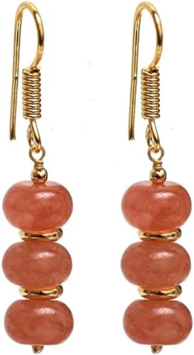 Vista 29 de Gempires - Aretes ligeros con cuentas hechas a mano, hipoalergénicos, chapados en oro, aretes colgantes para mujer