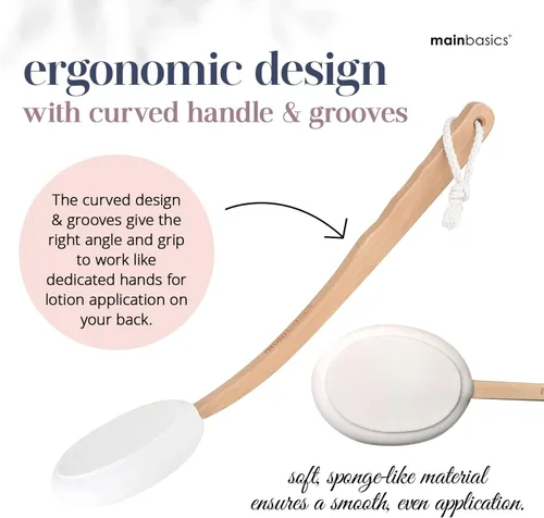 Vista 2 de MainBasics Aplicador de loción para la espalda, mango largo, lavable, ideal para uso personal y anciano con crema para la piel, medicamentos