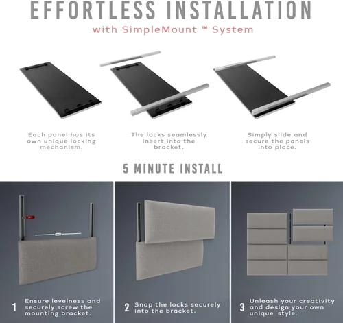 Vista 6 de Vänt - Paneles tapizados de cabecera para montar en la pared, diseño Elizabeth, 120 x 46 pulgadas, configuración de 16 paneles individuales