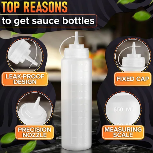 Vista 4 de HYQO Paquete de 10 botellas exprimibles para condimentos, 24 onzas