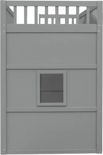 Vista 8 de VilroCaz Cama tipo loft de tamaño individual con barandilla de seguridad para niños y niñas, diseño de casa de juegos, base de cama de madera maciza