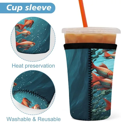 Vista 3 de Fish Aquarium 3 Pack Reusable Iced Coffee Sleeve, Neoprene Drink Sleeve, Cup Sleeve For Hot And Cold Coffee Or Ice Drink Coffee
