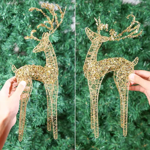 Vista 6 de Juego de 2 piezas de cuentas blancas de hilo de cuerda de hilo de cuerda de reno de Navidad decoración de escritorio brillante Navidad fiesta