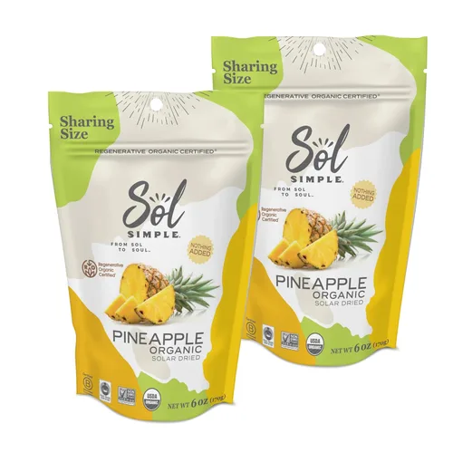 Vista 3 de Sol Simple Bocadillo de piña seca solar, sin gluten ni conservantes, sin azúcar añadido, USDA orgánico, sin OMG, vegano y kosher, comercio ético