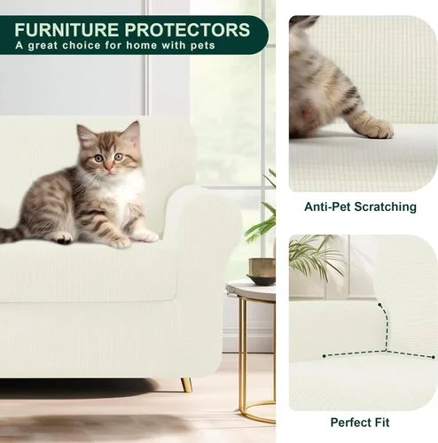 Vista 139 de CHUN YI Fundas para sofá de 7 piezas, lavables, fundas elásticas para sofá de 3 cojines con respaldo y fundas de cojín separados, protector