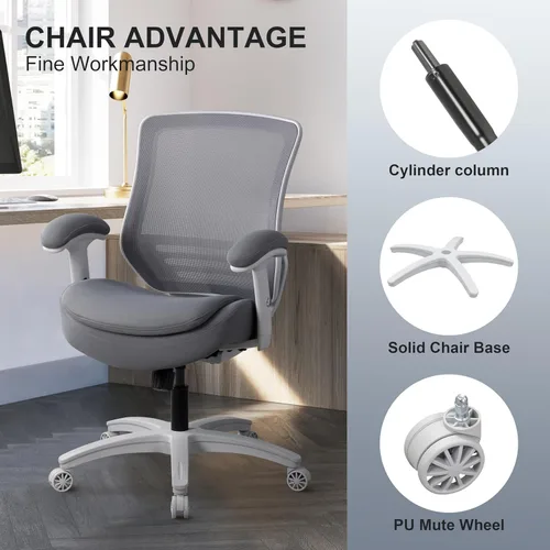 Vista 6 de Silla de oficina con cojín doble de 400 libras, reposabrazos suaves, silla de escritorio ergonómica ejecutiva para computadora con soporte lumbar