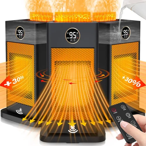 Space Heater, Space Heaters for Indoor Use with Humidifier/Sensor/ECO/3D Flame Effect/Thermostat/Timer/Oscillating, PTC Fast Electric Heaters, Quiet