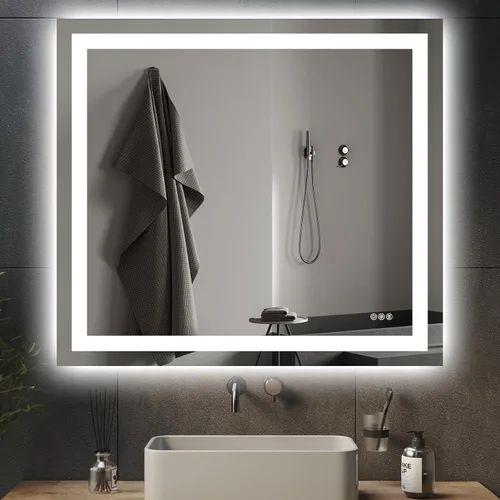 Vista 14 de Hivone - Espejo de baño LED de 24x30 pulgadas con luces, función antivaho, regulable, retroiluminado + iluminación frontal, espejo de tocador