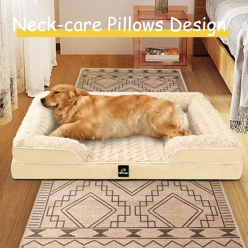 Vista 5 de Cama ortopédica para perros de tamaño grande y mediano, cama grande de espuma viscoelástica lavable, sofá mediano para mascotas con funda extraíble