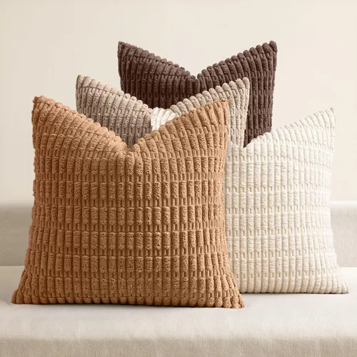 Vista 23 de MIULEE - Paquete de 4 fundas de cojín decorativas de pana, estilo rústico y bohemio, para sofá, sala de estar, sillón y cama, con patrón a rayas