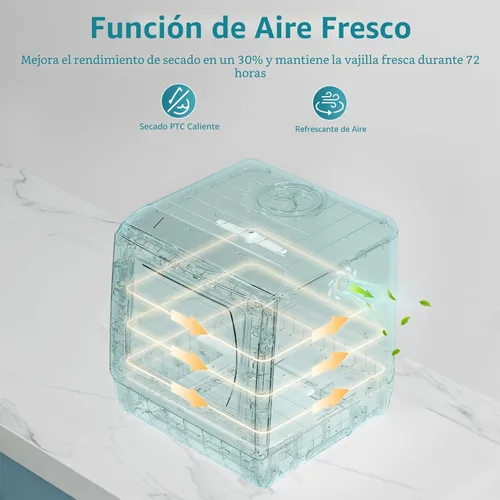 Vista 5 de AIRMSEN Lavavajillas portátiles para encimera, 5 programas de lavado, mini lavavajillas con tanque de agua integrado de 5 L y puerta de vidrio