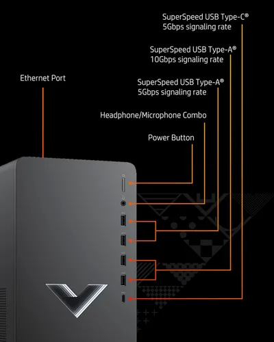 Vista 6 de HP Victus 15L Gaming Desktop Bundle PC, AMD RX6400 Graphics, AMD Ryzen 5 5600G, 32GB SDRAM, 1TB SSD, Windows 11 Home OS, iluminación RGB, Wi-Fi