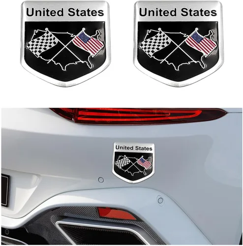 Dickno 2 calcomanías de metal 3D con bandera estadounidense, pegatinas de emblema de automóvil de aleación de aluminio, decoración de carrocería de