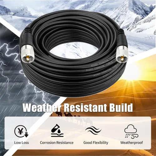 Vista 5 de Cable coaxial RG8x, Cable coaxial CB, 50 pies UHF PL259 macho a macho cables de antena CB de baja pérdida, 50 ohmios para radio HAM, analizador