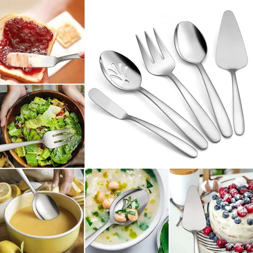 Vista 2 de LIANYU Juego de cubiertos resistentes de 25 piezas con utensilios para servir, juego de cubiertos de acero inoxidable para 4, utensilios de comida