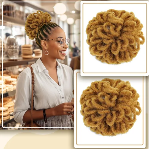 Vista 23 de Chignons de Dreadlocks Afro con cordón de alto moño, coleta afro con cabello postizo, locs falsas, chignons con clip para cola de caballo