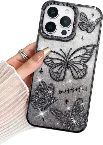 Vista 47 de BITOBE Diseñada para iPhone 16 Pro Max, Bonita Funda de Mariposa 3D Delgada con Chapado Brillante Reluciente de Lujo para Mujeres y Niñas Protectora
