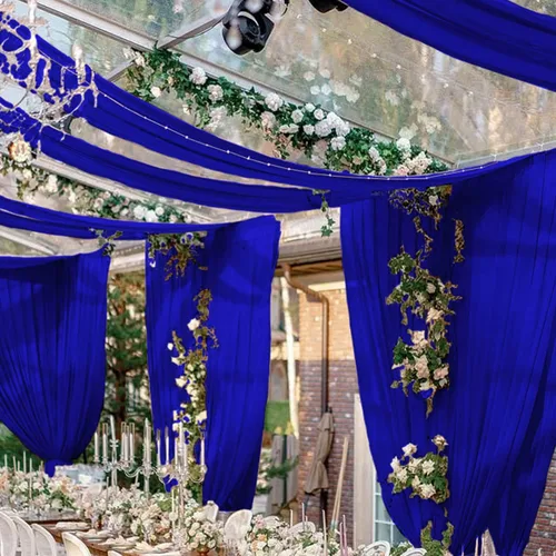 Vista 21 de Cortinas de techo para arco de boda, tela blanca de 5 x 20 pies, 2 paneles de decoración de arco para ceremonia, cortinas de gasa para cenador
