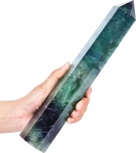 Vista 11 de AMOYSTONE Torre de obelisco de cristal curativo extra grande de aventurina azul con punta de cristal, decoración Reiki 1-1.2 KG