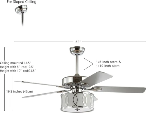 Vista 3 de JONATHAN Y Ventilador de techo LED cromado de 52 pulgadas con control remoto, ventilador interior de 3 luces con 5 cuchillas reversibles, pantalla