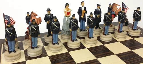 Vista 4 de US American Civil WAR Queens Chess Set with 14" Ebony and Maple Veneer Board